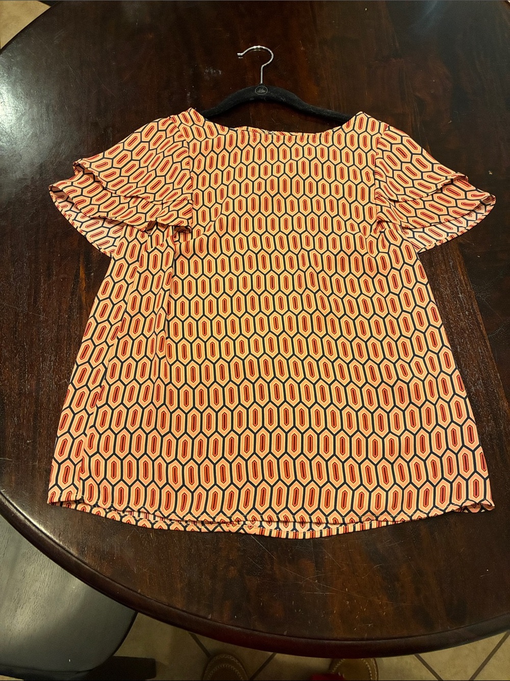 Banana Republic Orange Geometric Flutter-Sleeve Blouse
